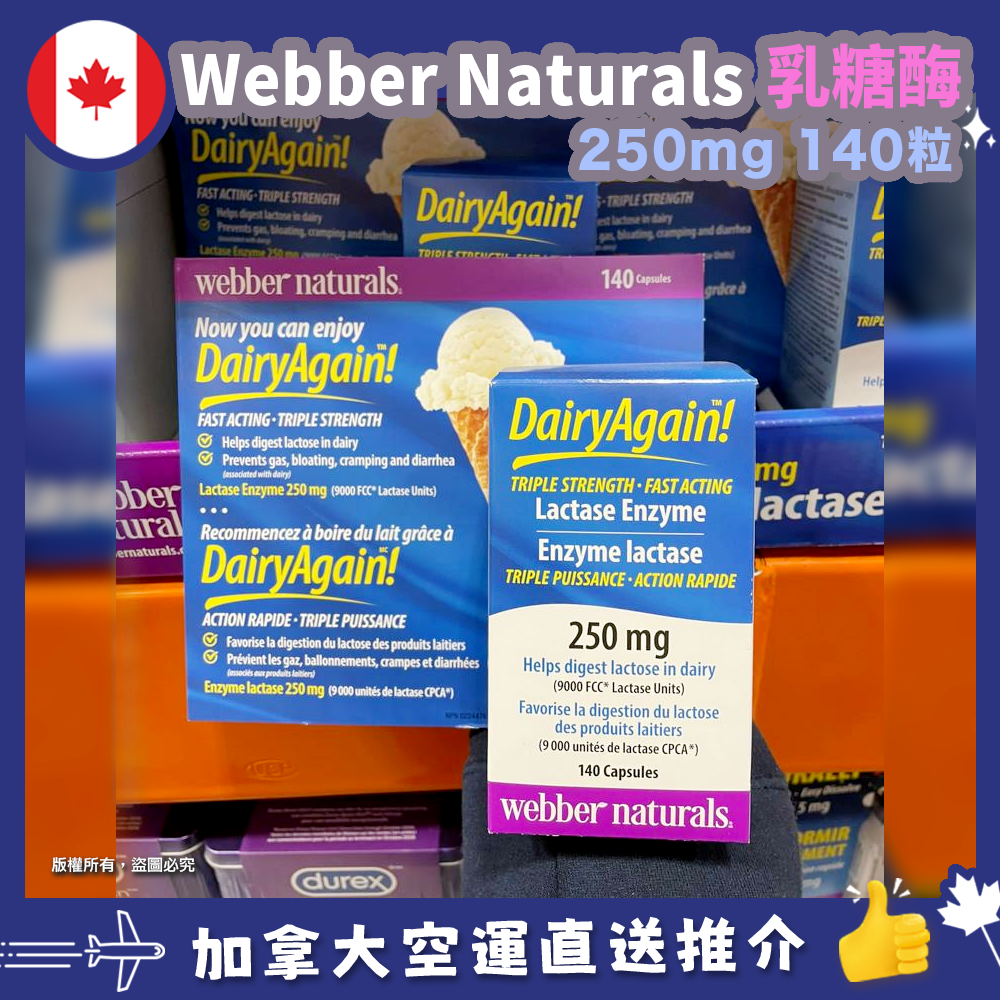 【加拿大空運直送】 Webber Naturals Dairy Again Lactase Enzyme乳糖酶 250mg 140粒