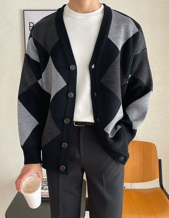 jogunshop-[브래뉴 다이아 패턴 니트가디건Free(95~110)]♡韓國男裝外套