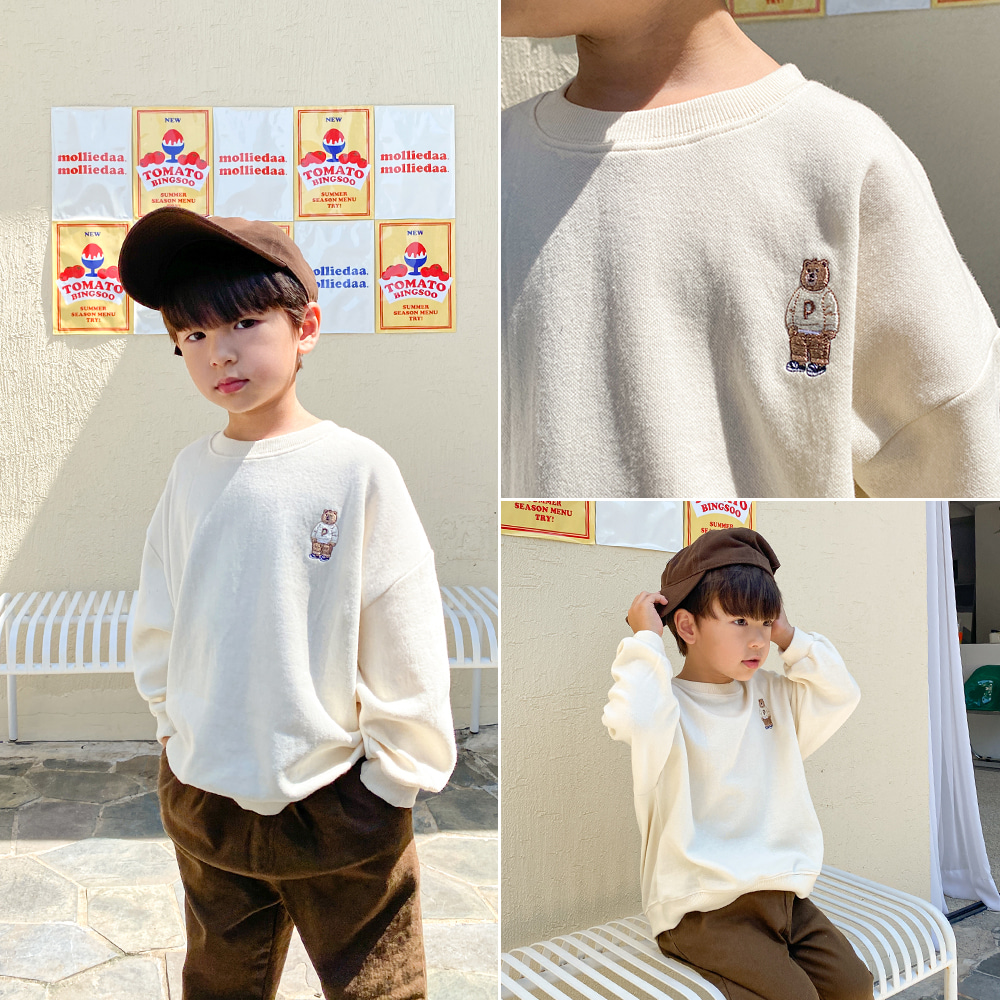 little-bro-베어로고자수맨투맨[티셔츠BDV763]♡韓國童裝上衣