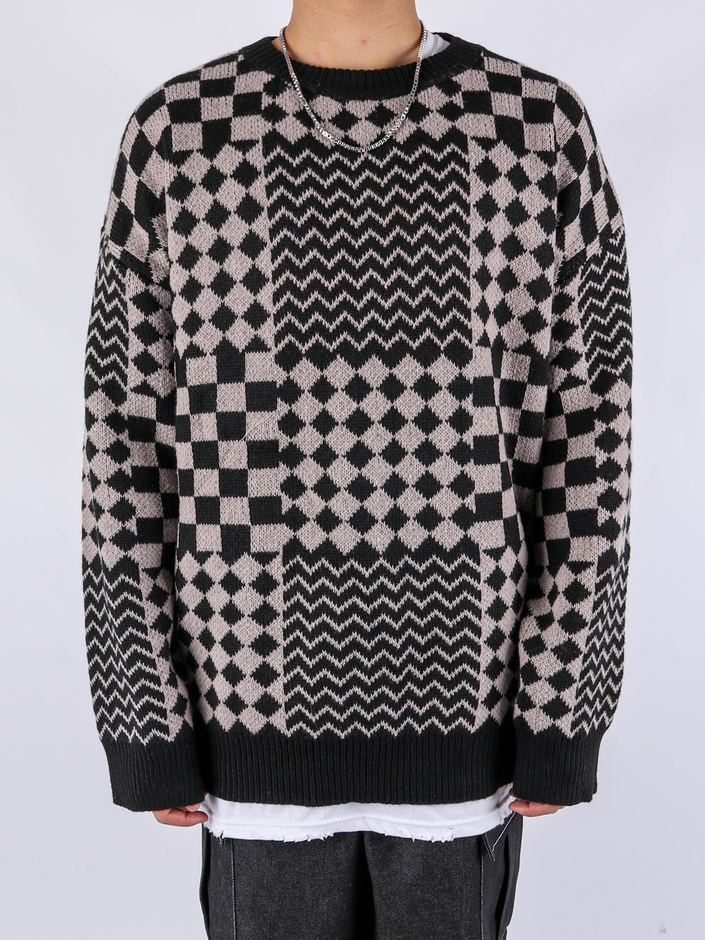 justyoung-IV Checker Point Knit (2color)♡韓國男裝上衣