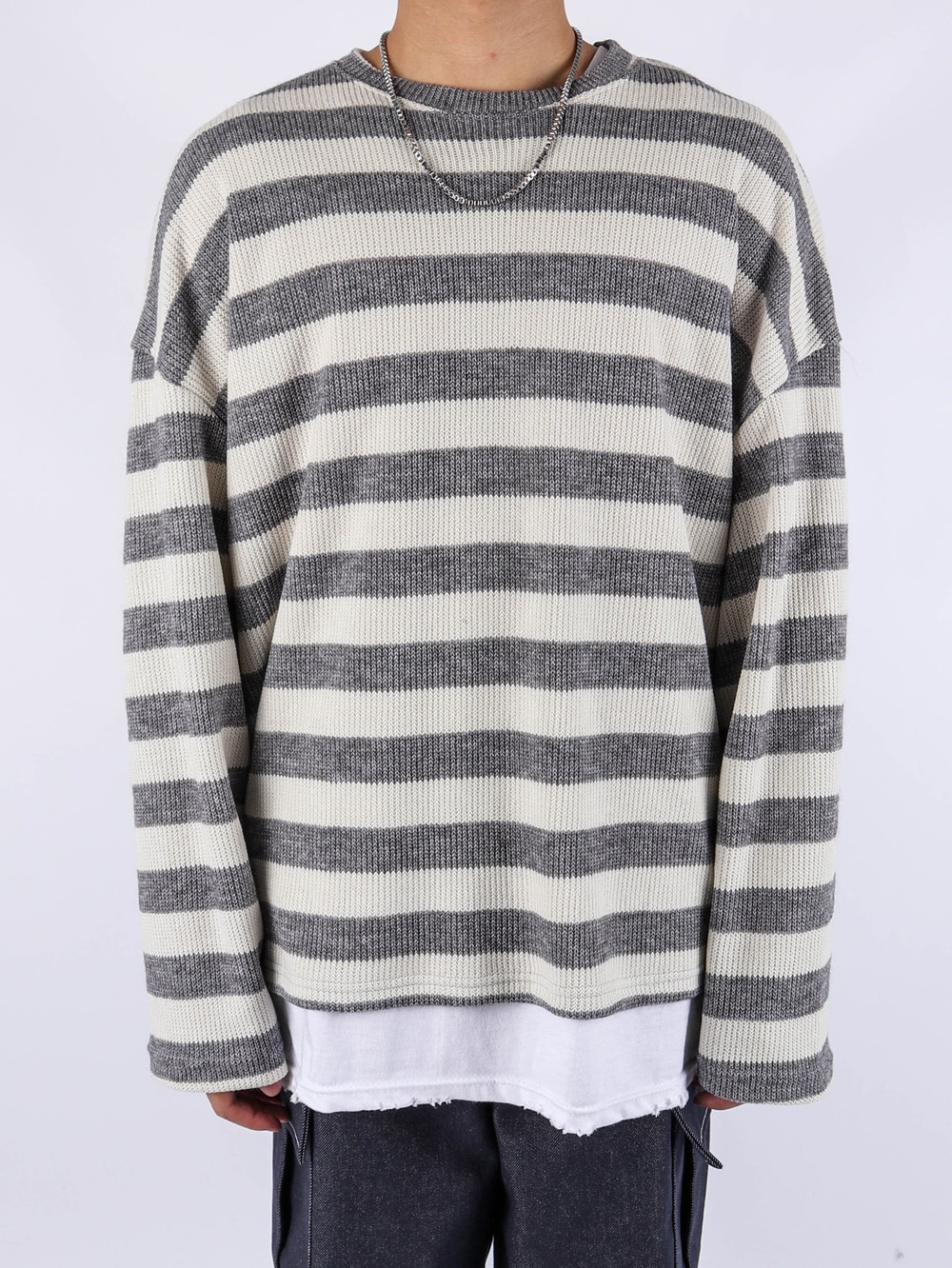 justyoung-LD Stripe Over Knit (2color)♡韓國男裝上衣