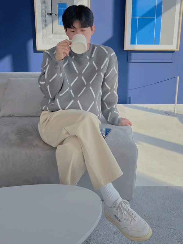 locker-room-로컬 다이아 패턴 니트(4colors)♡韓國男裝上衣