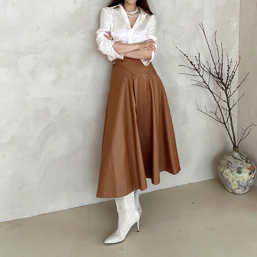 myclassy-Leather Flare Wrap Skirt♡韓國女裝裙