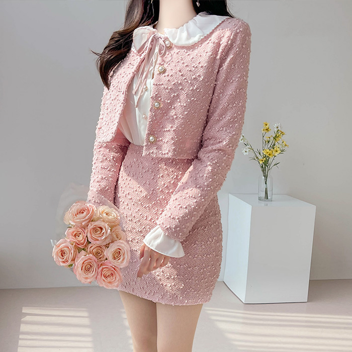 myfiona-(2종세트) 뽀글이 진주 자켓과 스커트 세트 a2243 - 러블리 로맨틱룩 피오나♡韓國女裝套裝