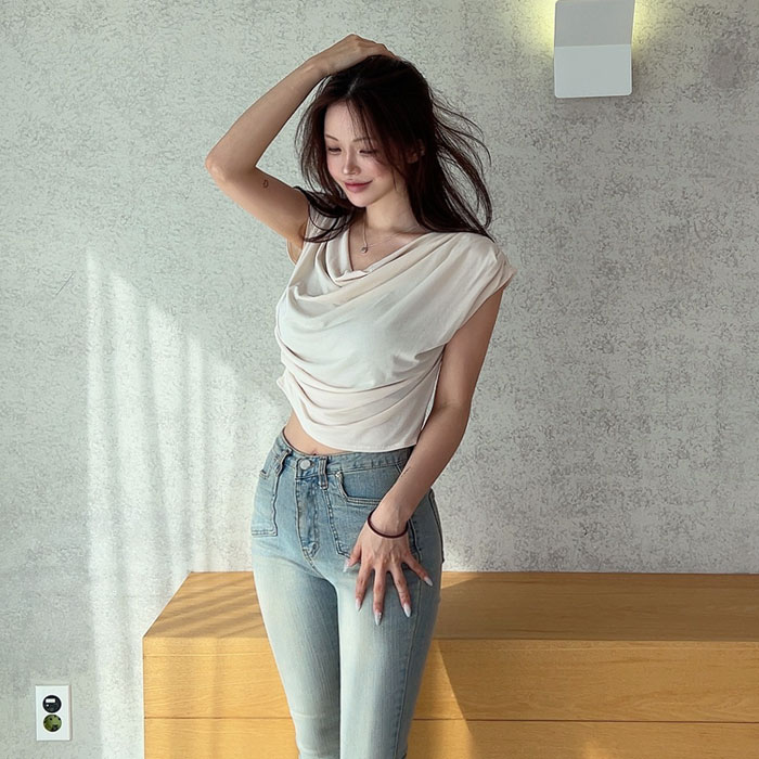 hypnotic-[미로스 크롭 드레이핑 티셔츠[모달75%]]♡韓國女裝上衣