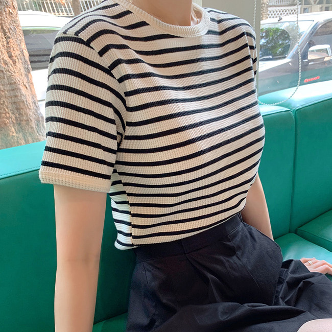 minsshop-(면100)와플스트라이프 티셔츠♡韓國女裝上衣