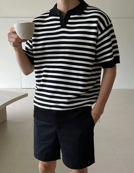 jogunshop-JOGUNSHOP - 탄탄한 단가라 오픈 카라 니트Free(95~105)♡韓國男裝上衣