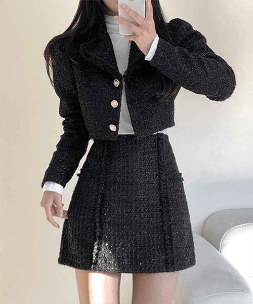 j_blin-[고급미]손기 연말룩 하객룩 트위드 진주버튼 투피스♡韓國女裝套裝