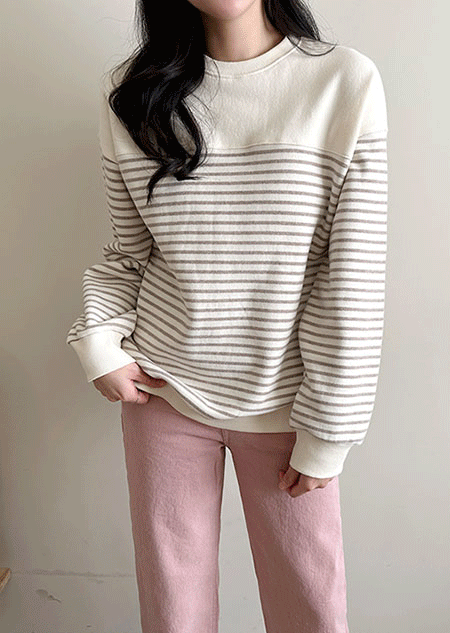misharp-베럴 양기모 스트라이프 맨투맨 (2 color)♡韓國女裝上衣