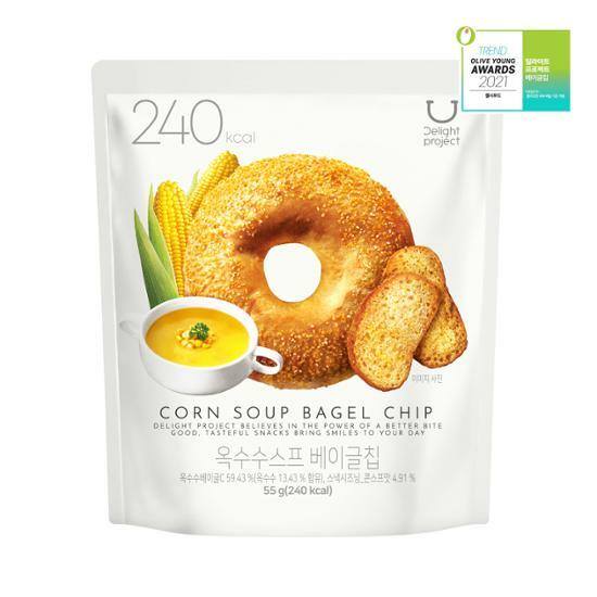 韓國直送- Olive Young 熱賣低卡零食|Delight Project Bagel Chip 低熱量貝果脆餅乾 (Corn Soup 粟米濃湯味) 60g